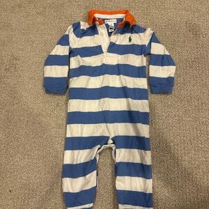 Ralph Lauren Blue and White Stripe Coverall 6-12 month
